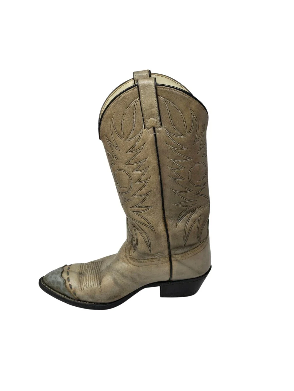 Vintage Acme Cowboy Boots Two Tone Gray Leather Size 7 1/2 EW